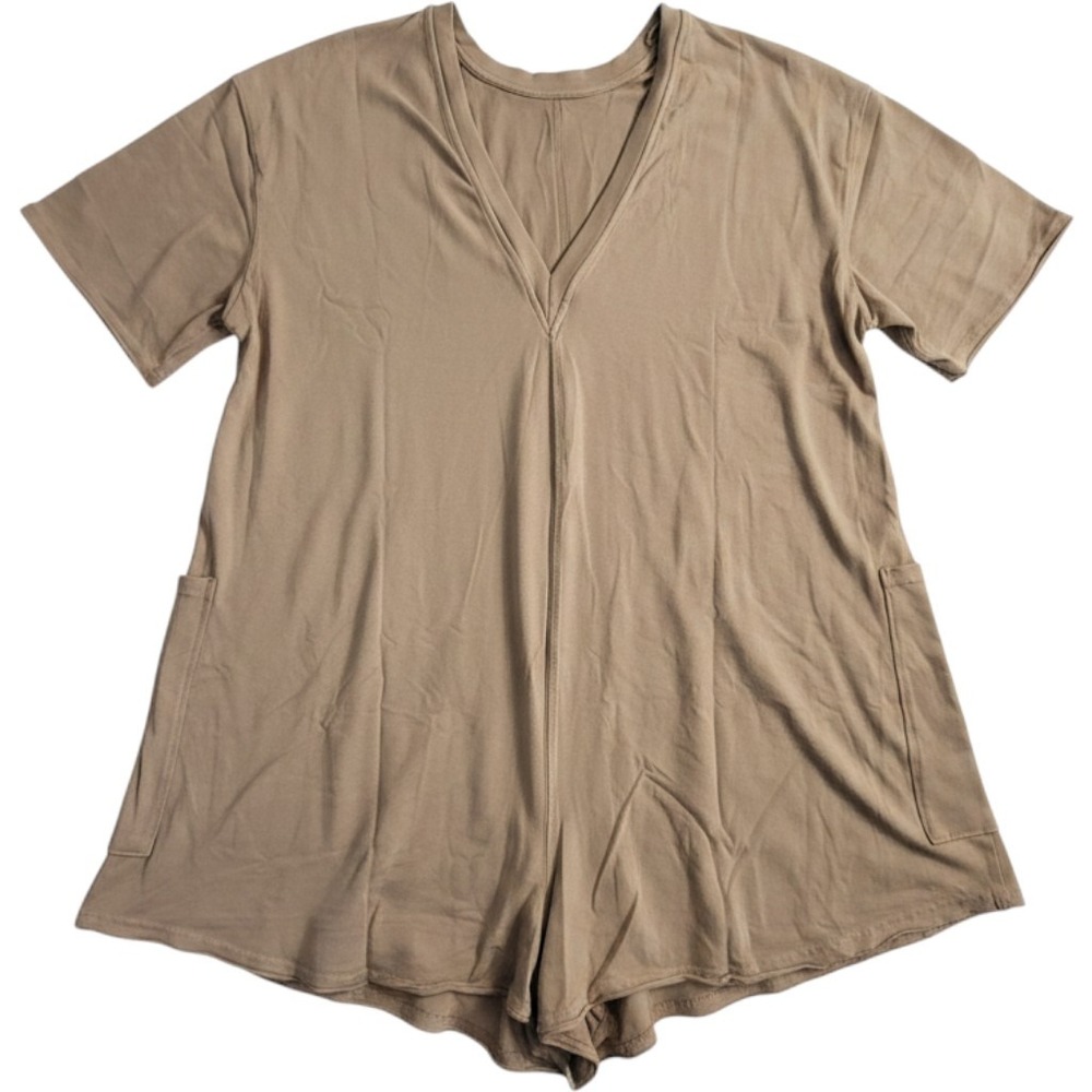 Free People Movement Hot Shot Mini Romper Tan Oversized V-Neck OB1882045 NEW